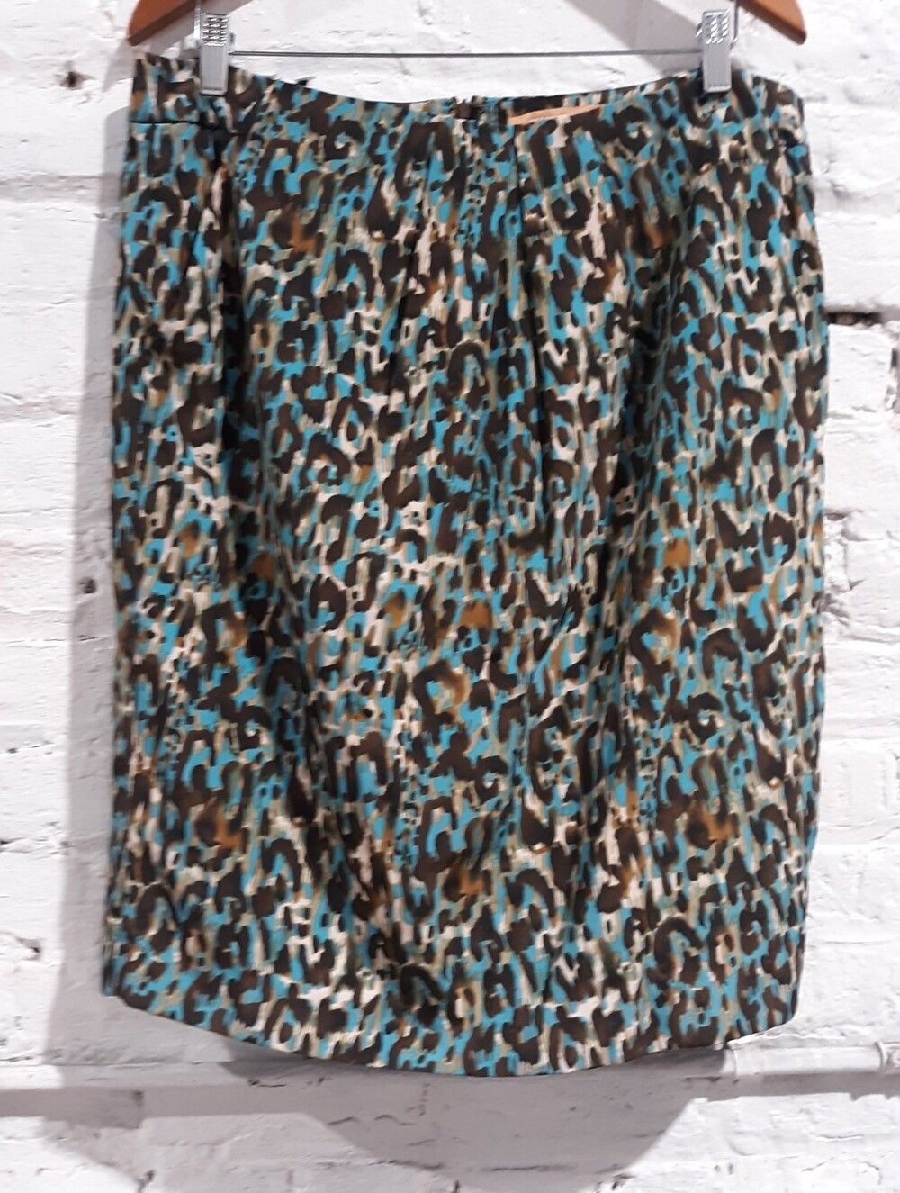Ellen Tracy NWT Vintage Blue Teal Brown Abstract Animal Print Tulip Skirt Size 1